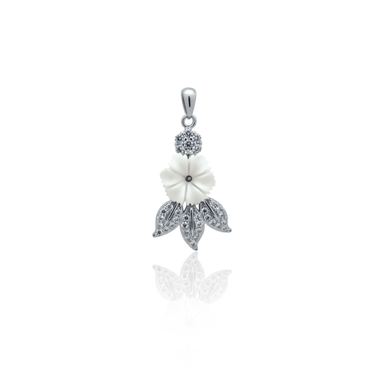 Silver pendant White flower