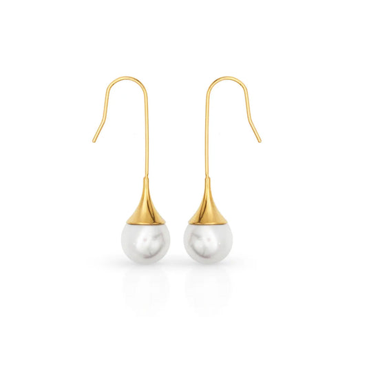 Stainless steel earrings with 18k gold plating Miracle with white pearl