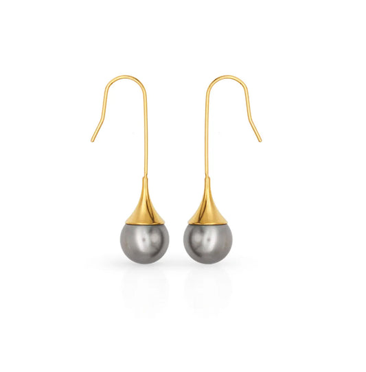 Stainless steel earrings with 18k gold plating Miracle with gray pearl