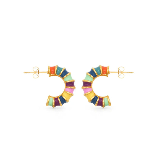 18K Gold Plated Stainless Steel Earrings Colored Half Circle