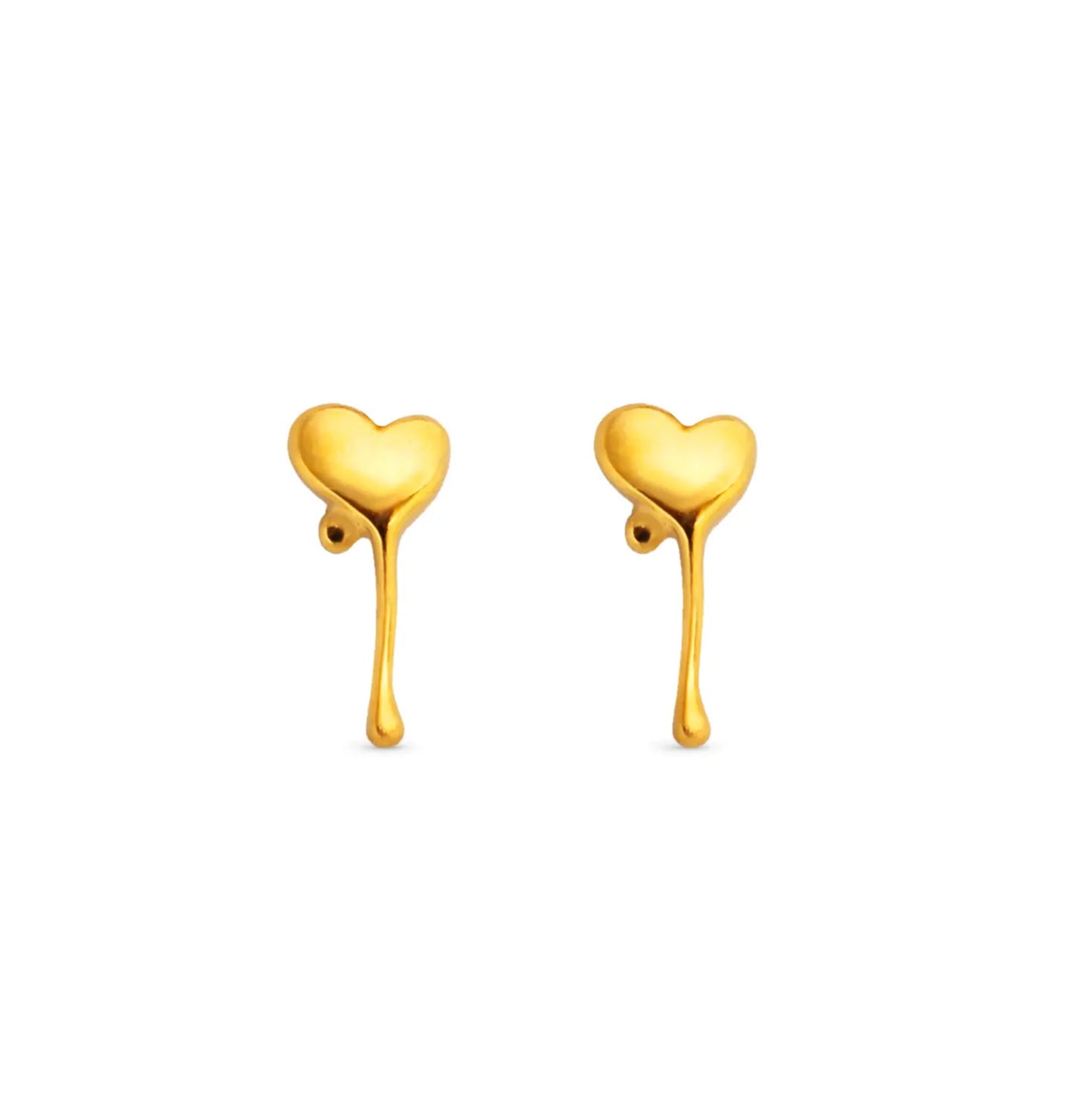 18K Gold Plated Stainless Steel Molten Yellow Heart Earrings