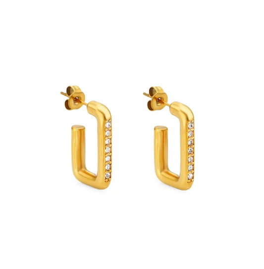 Stainless steel hoop earrings with 18k gold plating Gold rectangle