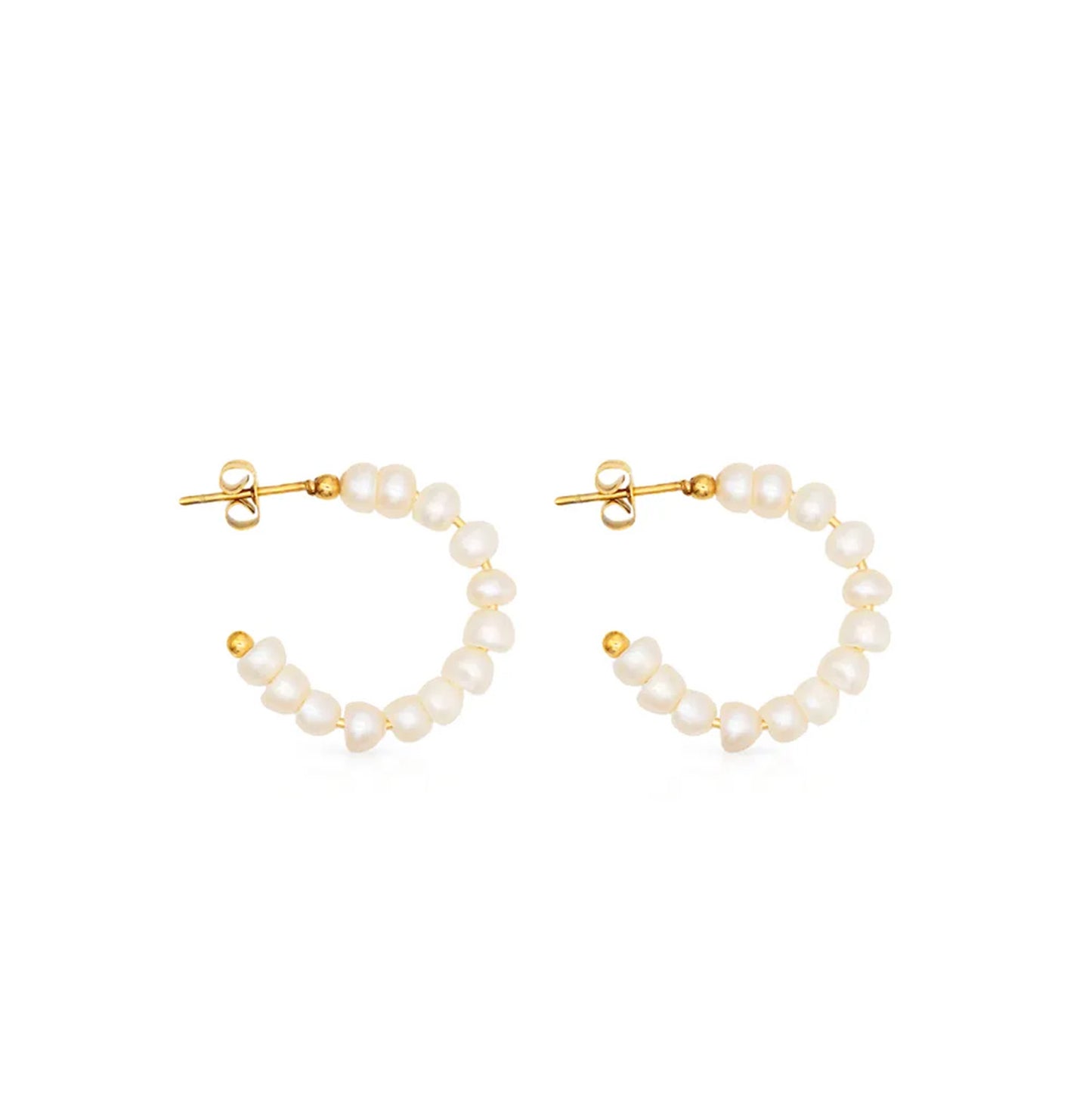 Stainless steel earrings with 18k gold plating Pearl circle