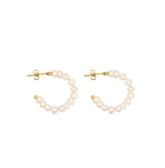 Stainless steel earrings with 18k gold plating Pearl circle