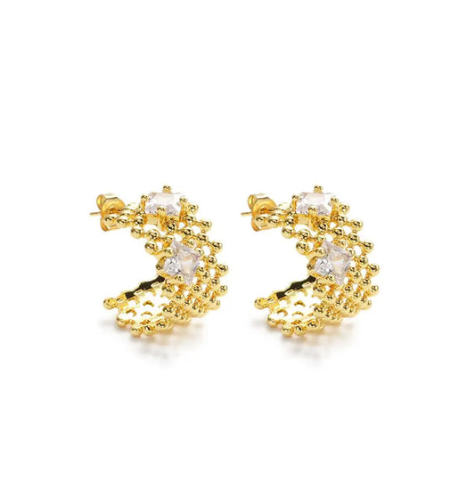 Stainless steel hoop earrings with 18k gold plating Gold lace