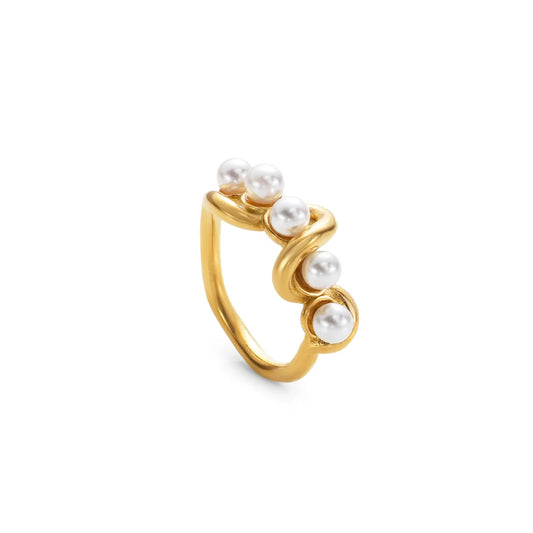 Stainless steel ring with 18k gold plating Pearl braid