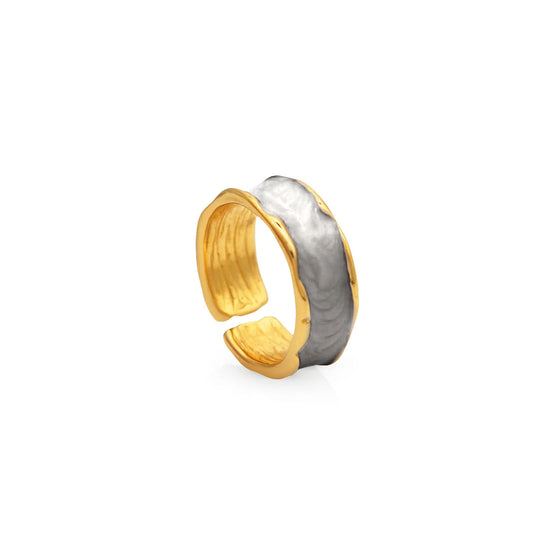 Stainless steel ring with 18k gold plating Pearlescent