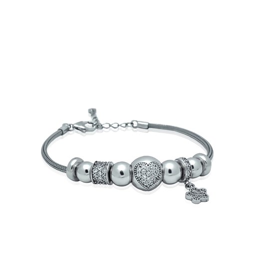 Silver bracelet with talismans Attention