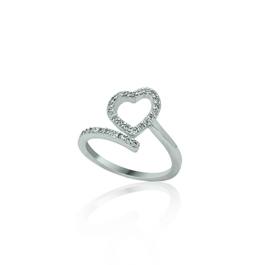 Open heart silver ring