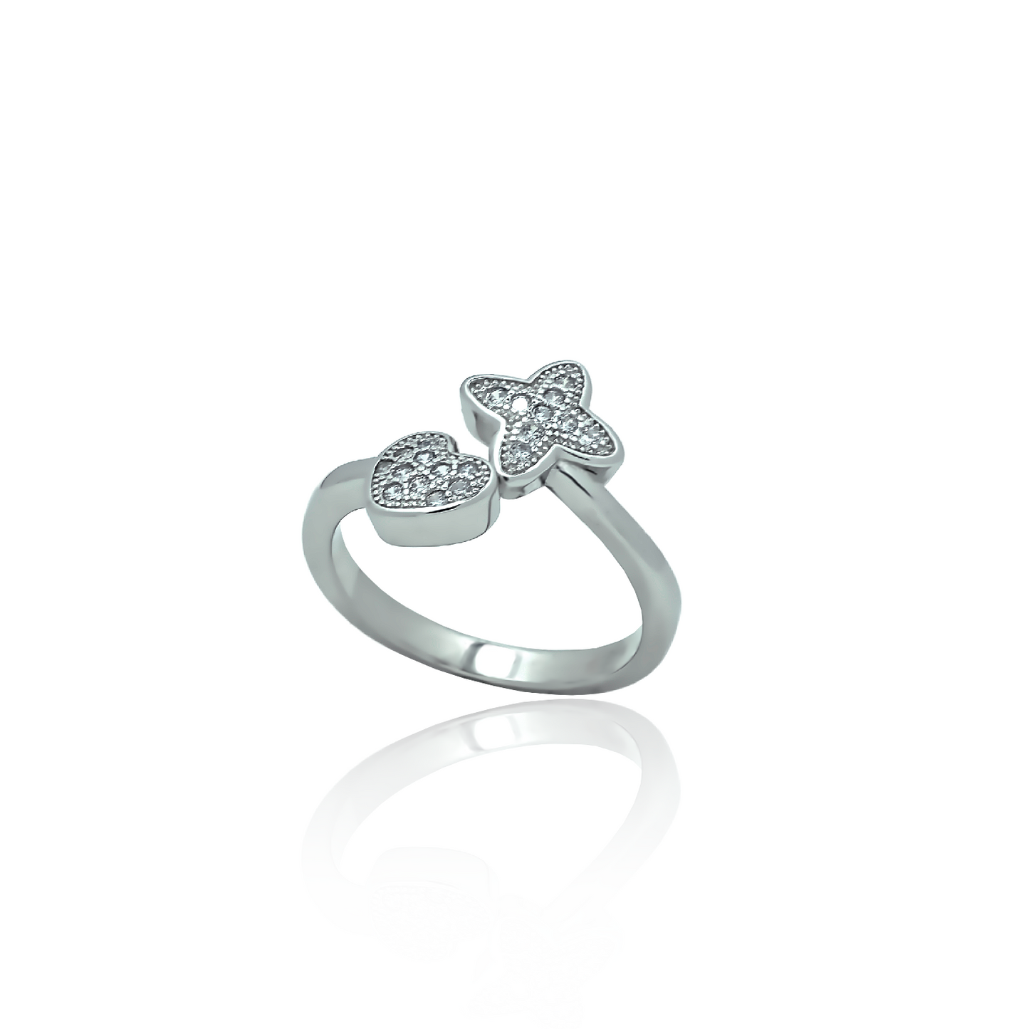 Silver ring Heart and flower