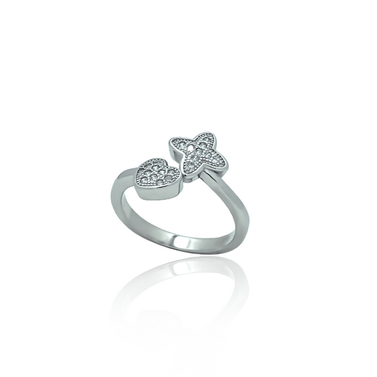 Silver ring Heart and flower