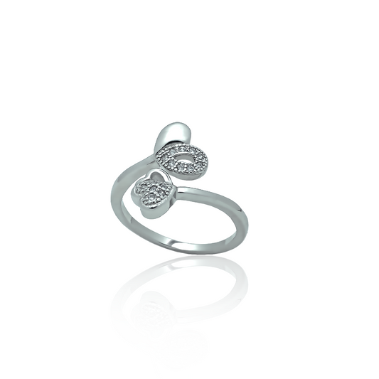 Silver ring Heart and leaf