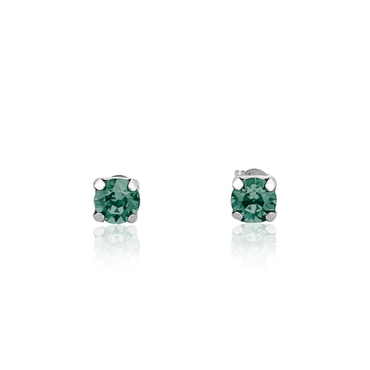 Silver earrings Swarovski CLASSIC SOLITAIRE deep green