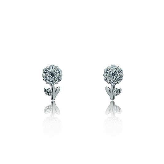 Silver earrings Sparkling flowers