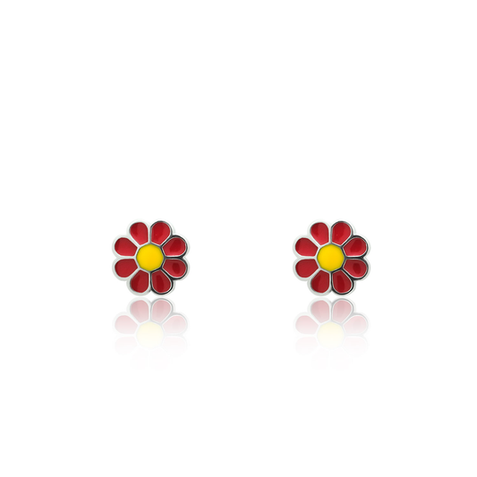 Silver earrings Red flower