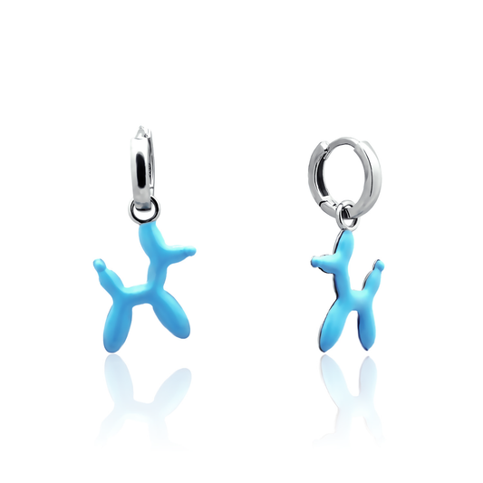 Silver earrings Balloon dog in blue