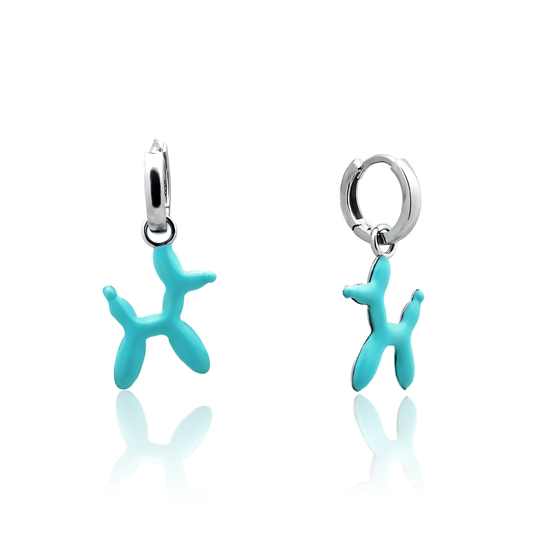 Silver earrings Balloon dog in green