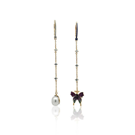 Silver earrings Pearl butterfly