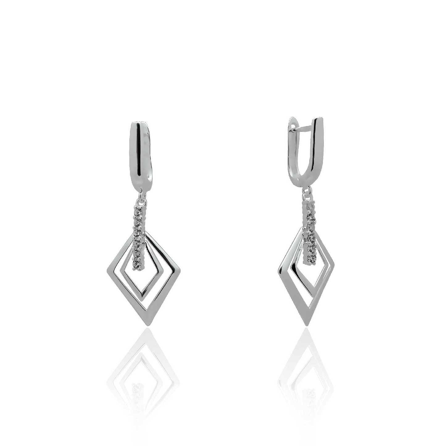 Rhombus silver dangling earrings