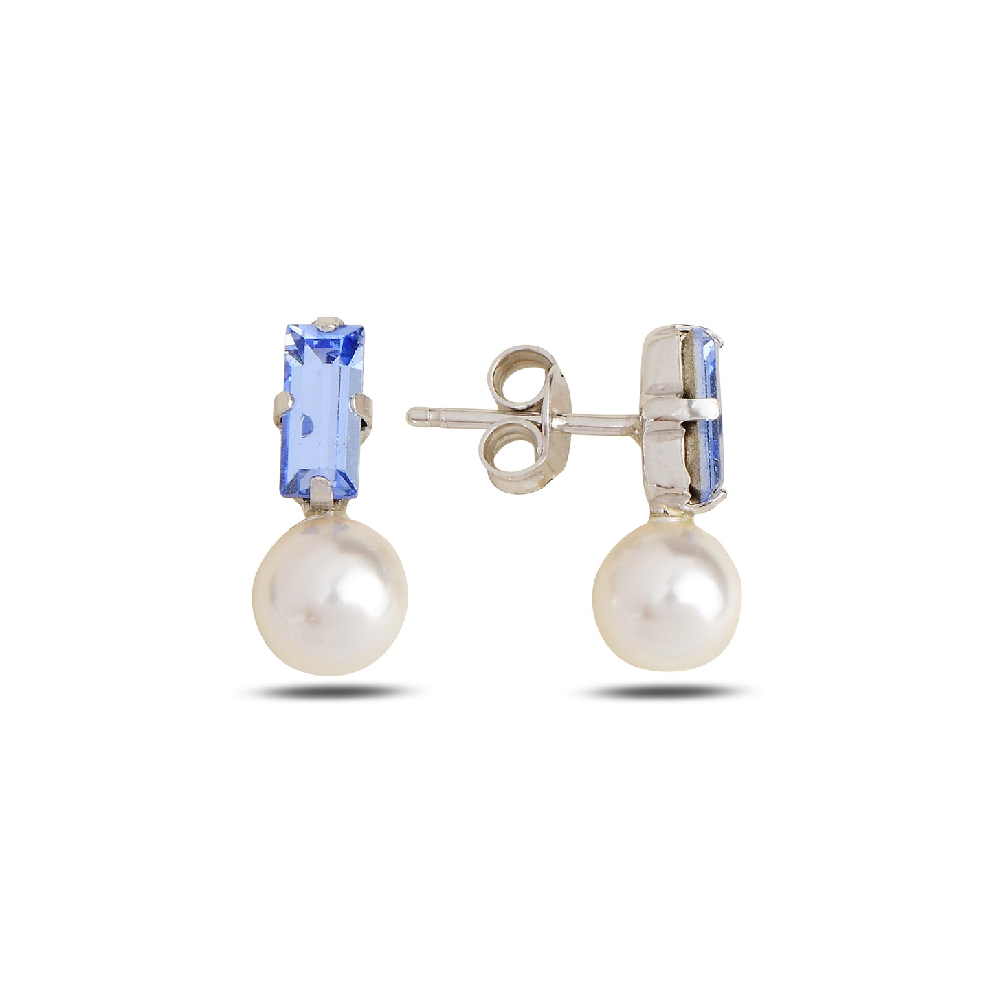 Swarovski BELLO Baguette silver earrings with white rhodium and blue crystal