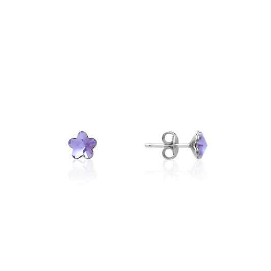 Swarovski LADY Flower silver earrings white rhodium and purple crystal