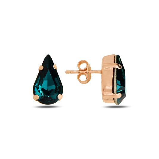 Swarovski PERA silver earrings with rose gold and green crystal