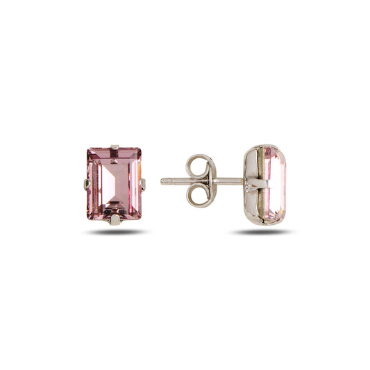 Silver Swarovski SIENNA Baguette earrings with white rhodium and pink crystal