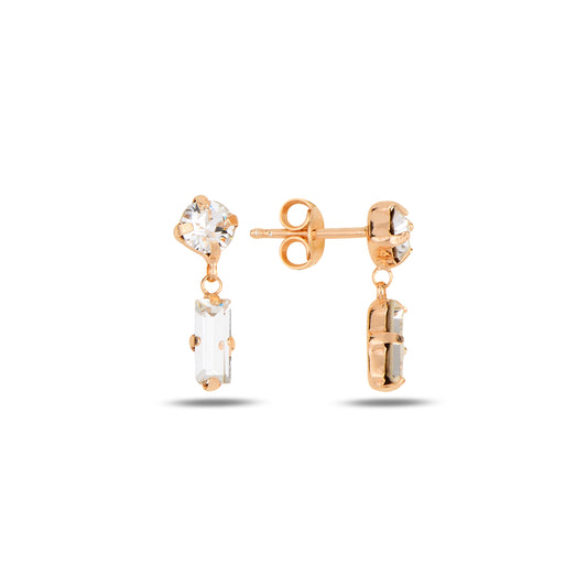 Swarovski SPES Baguette silver earrings with rose gold and white crystal