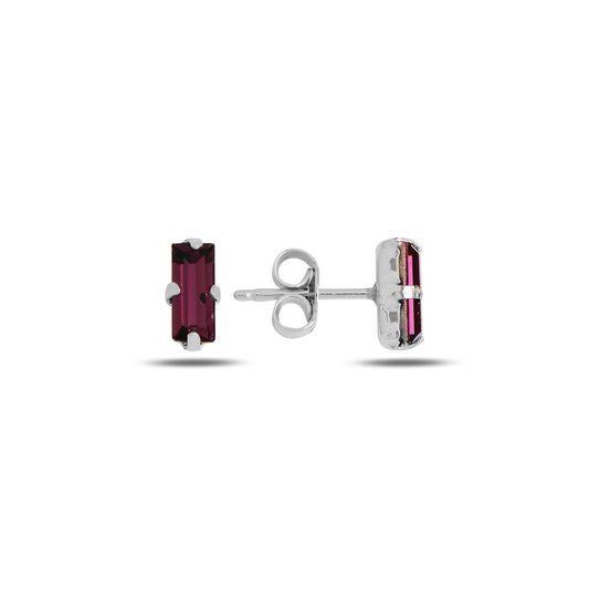 Silver Swarovski SPES Stud earrings with white rhodium and fuchsia crystal