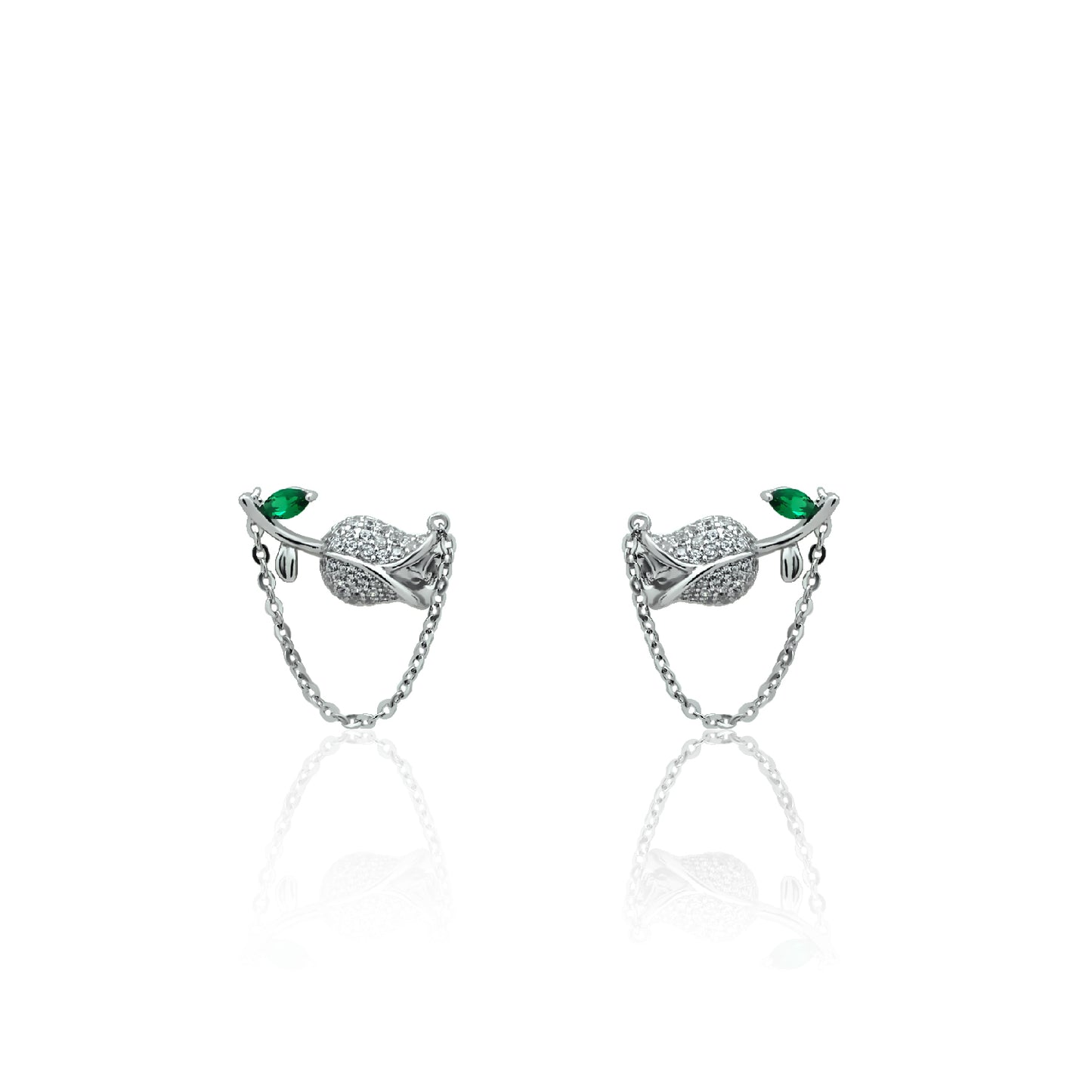 Silver earrings Green rose