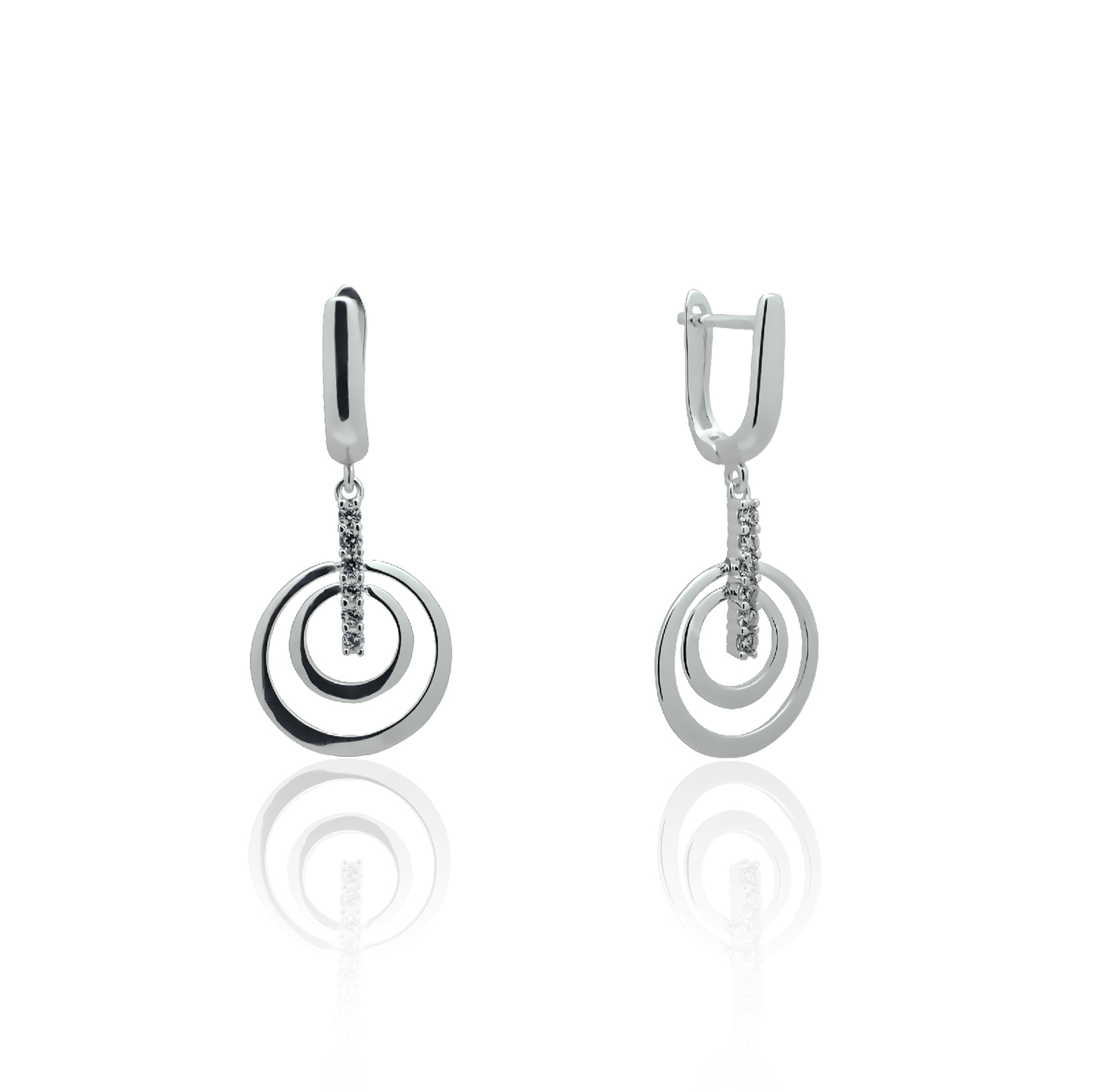 Silver Dangle Earrings Two Circles