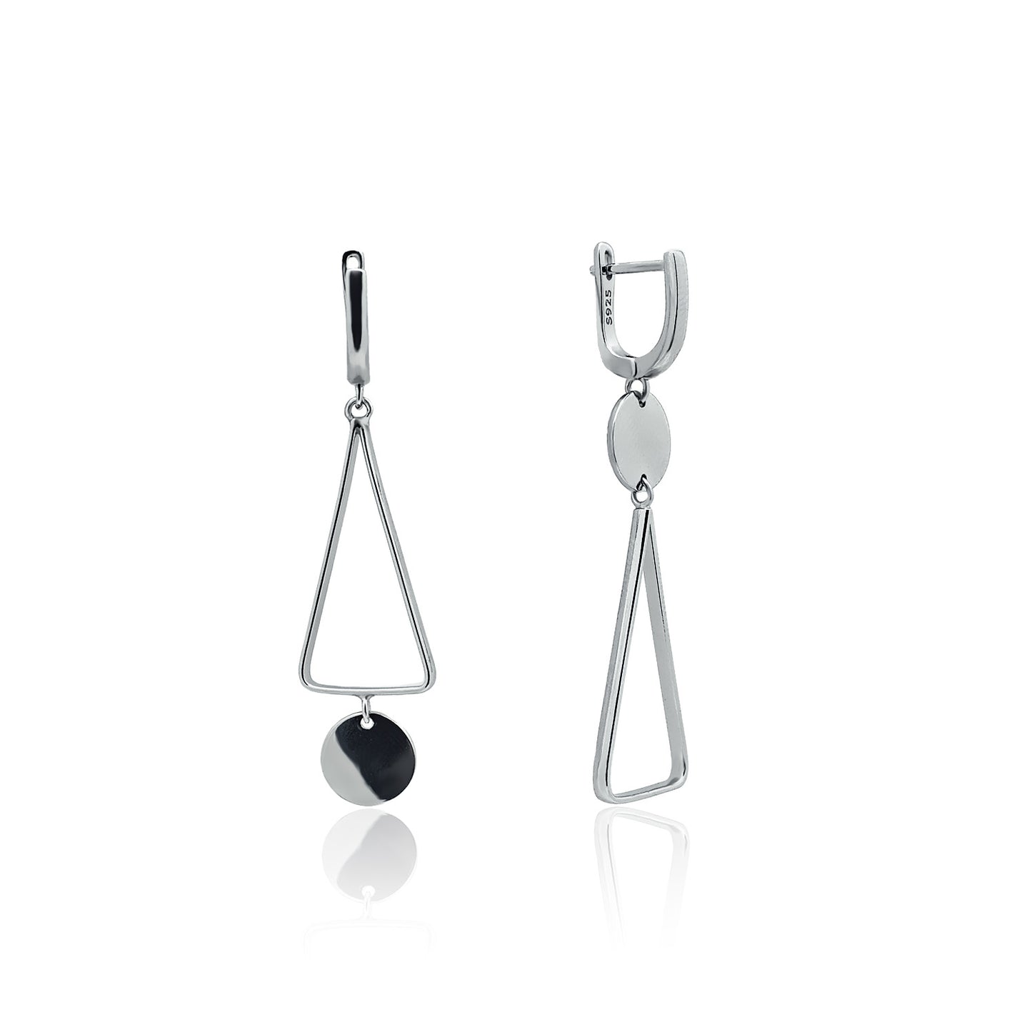 Circle and triangle silver dangle earrings