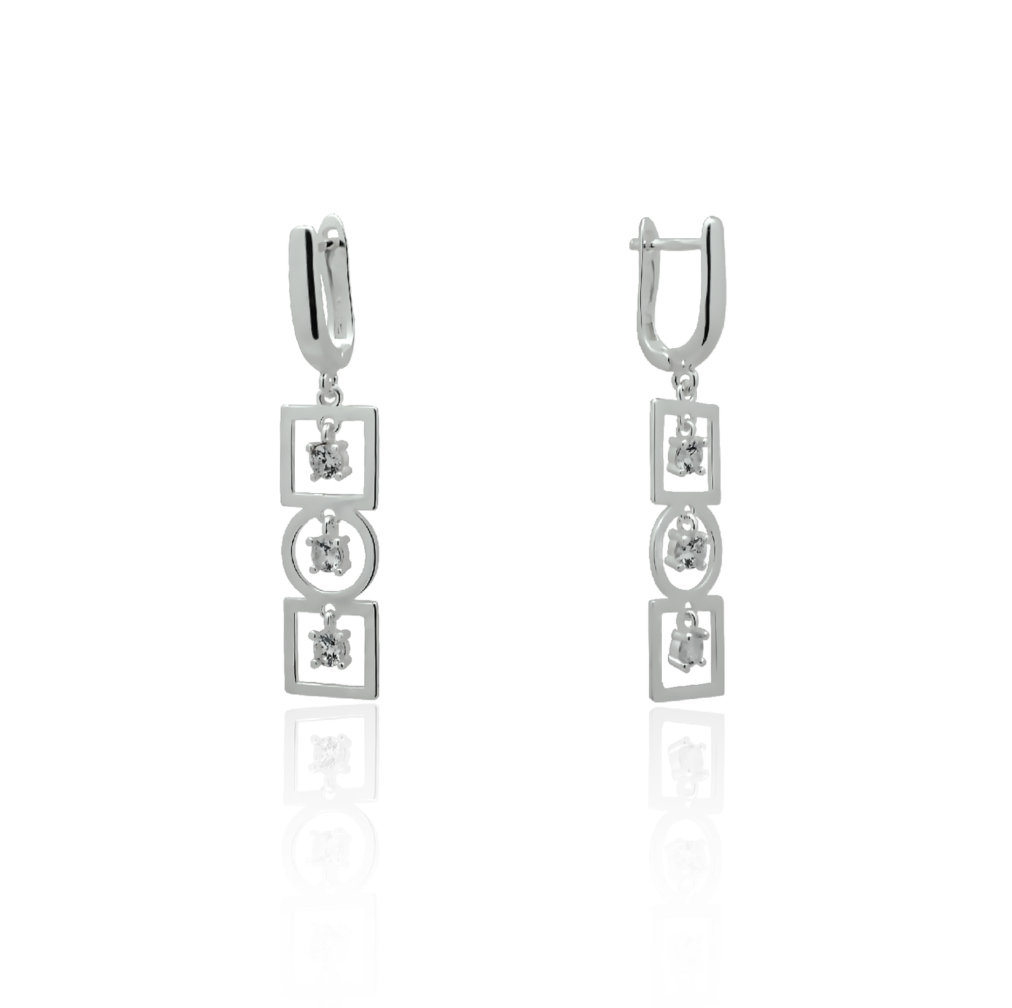 Silver Dangle Earrings Square and Circle