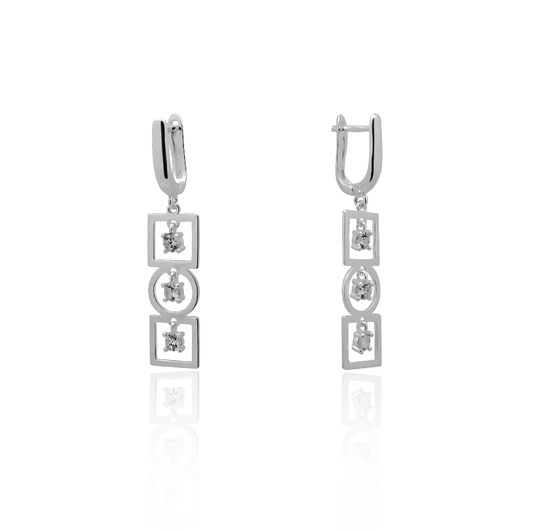 Silver Dangle Earrings Square and Circle