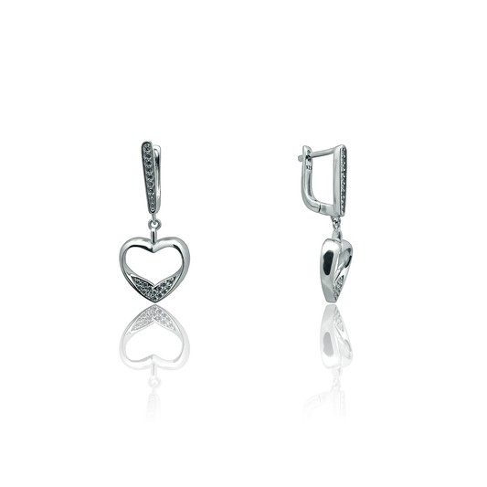 Silver Dangle Earrings Lovely Hearts