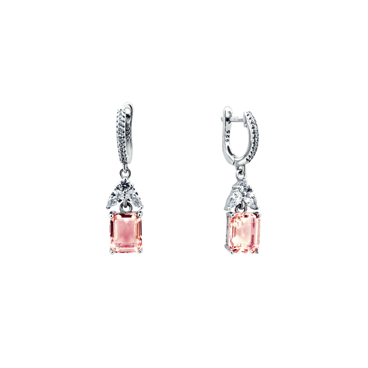 Silver Dangle Earrings with Pink Delight Stone