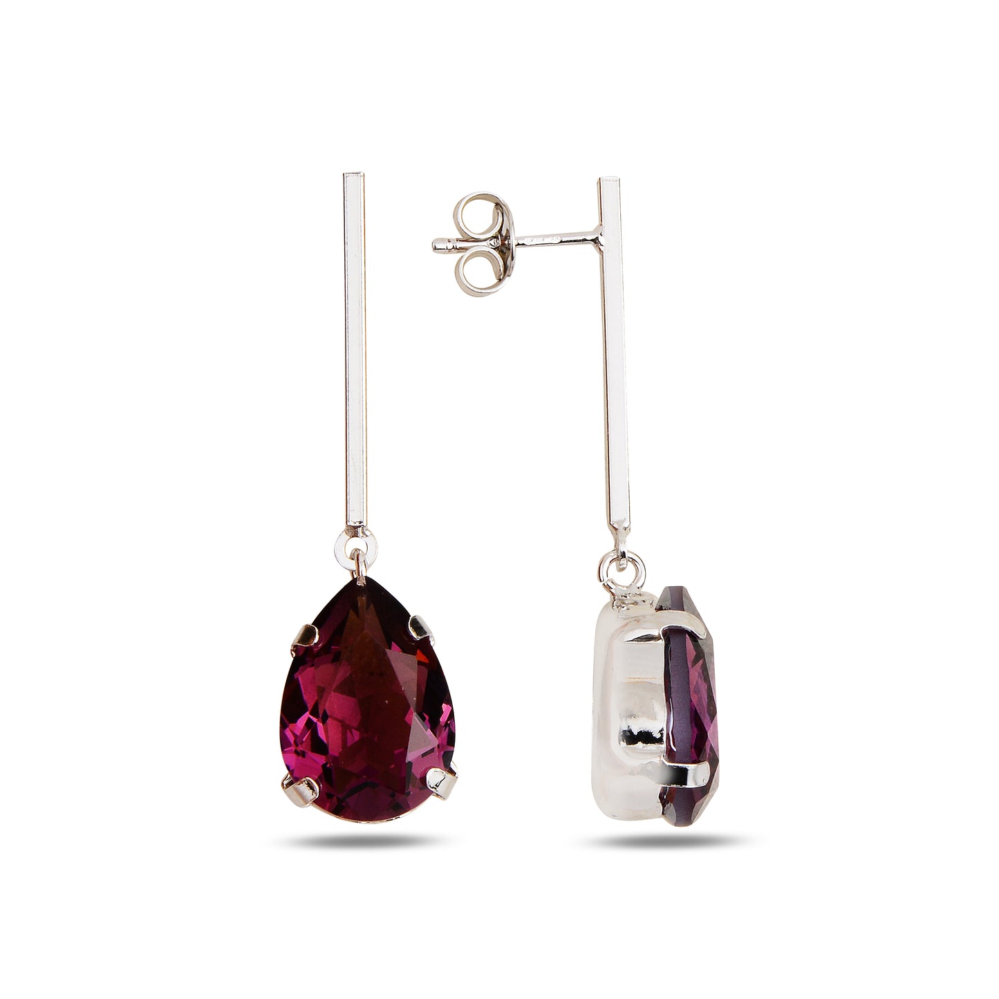 Swarovski LUCIA silver dangle earrings with white rhodium and wine crystal