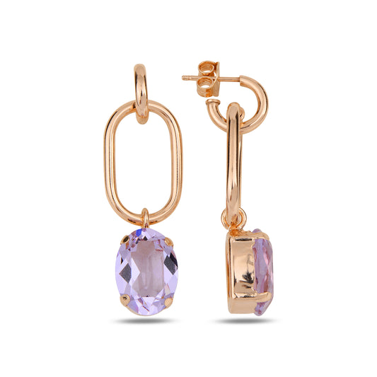 Swarovski LUNA silver drop earrings with rose gold and purple crystal