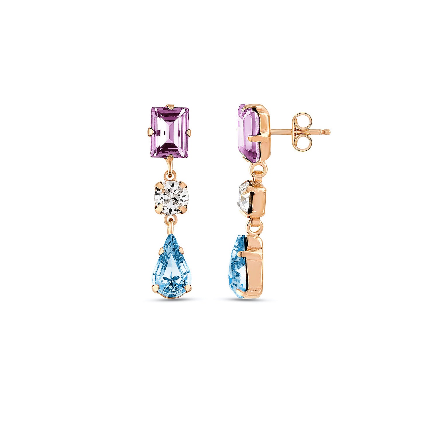 Swarovski PERA blue and pink crystal silver dangle earrings