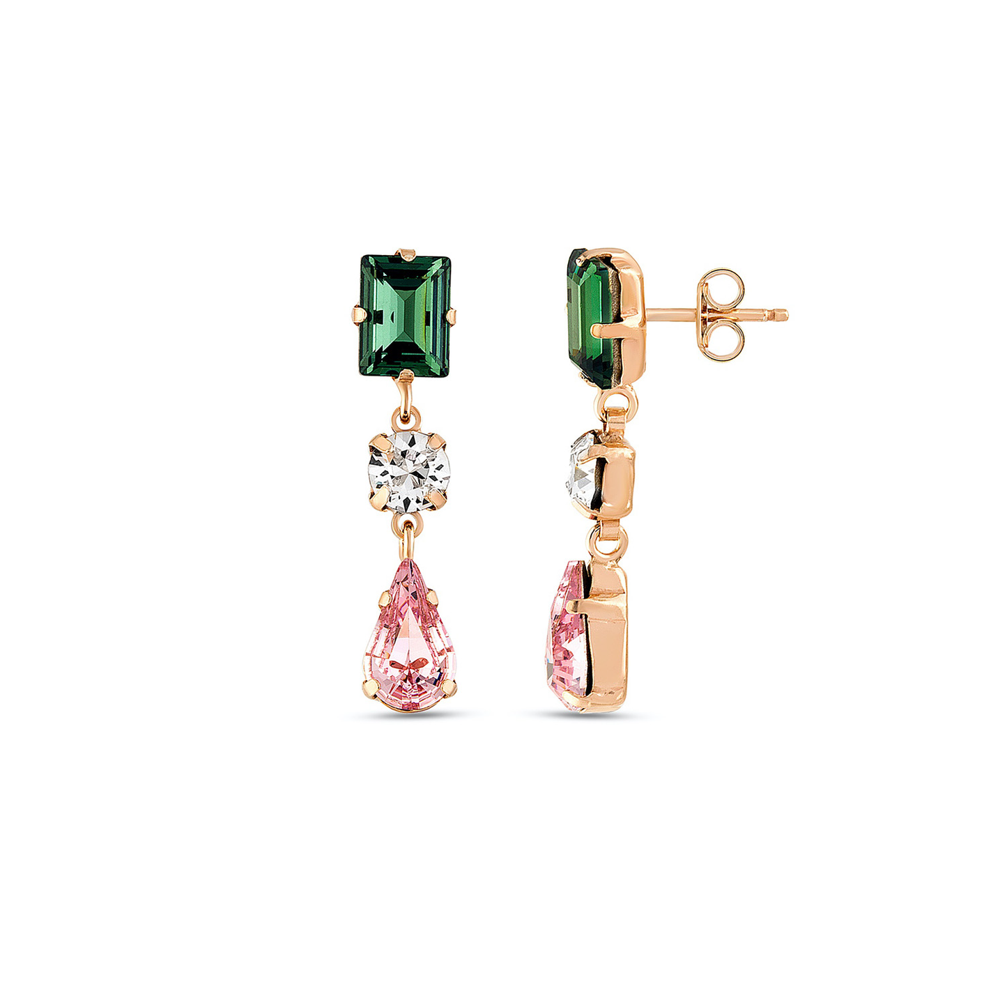 Swarovski PERA green and pink crystal silver dangle earrings