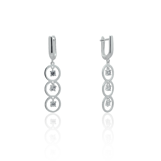 Three Circles Silver Dangle Earrings