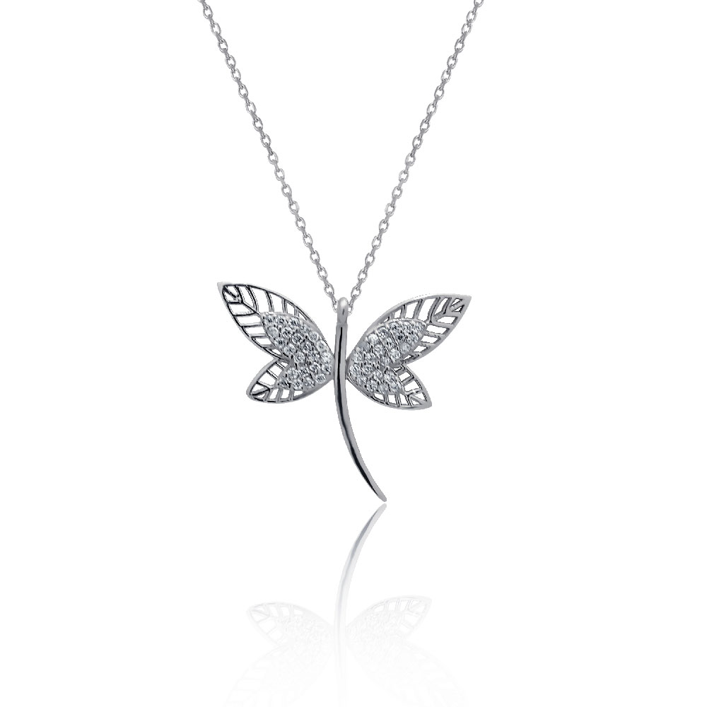 Silver necklace White dragonfly