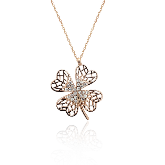 Silver necklace Four leaf clover