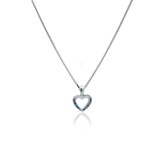 Silver necklace Colorful heart