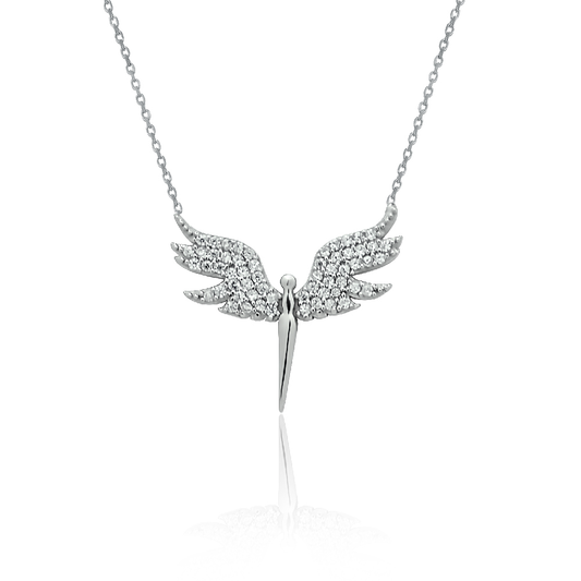 Silver Phoenix necklace with white stones