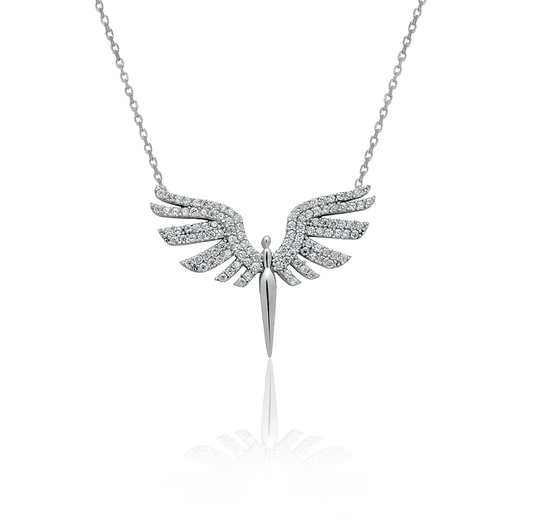 Silver Phoenix necklace with white stones