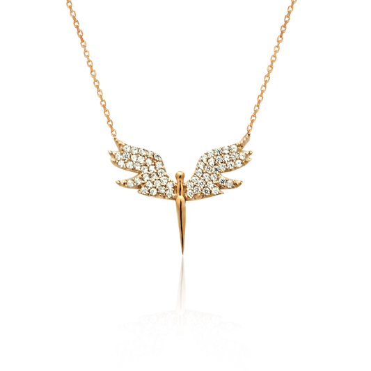 Silver Phoenix necklace with white stones