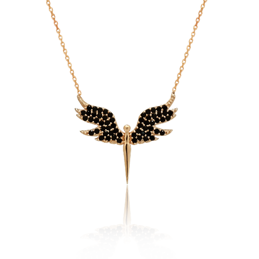 Silver Phoenix necklace with black stones