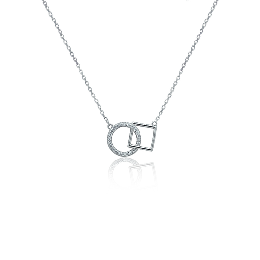 Silver necklace Circle and square