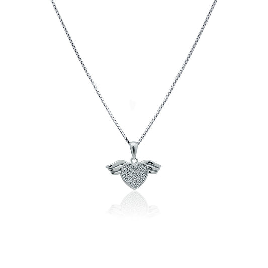 Winged heart silver necklace